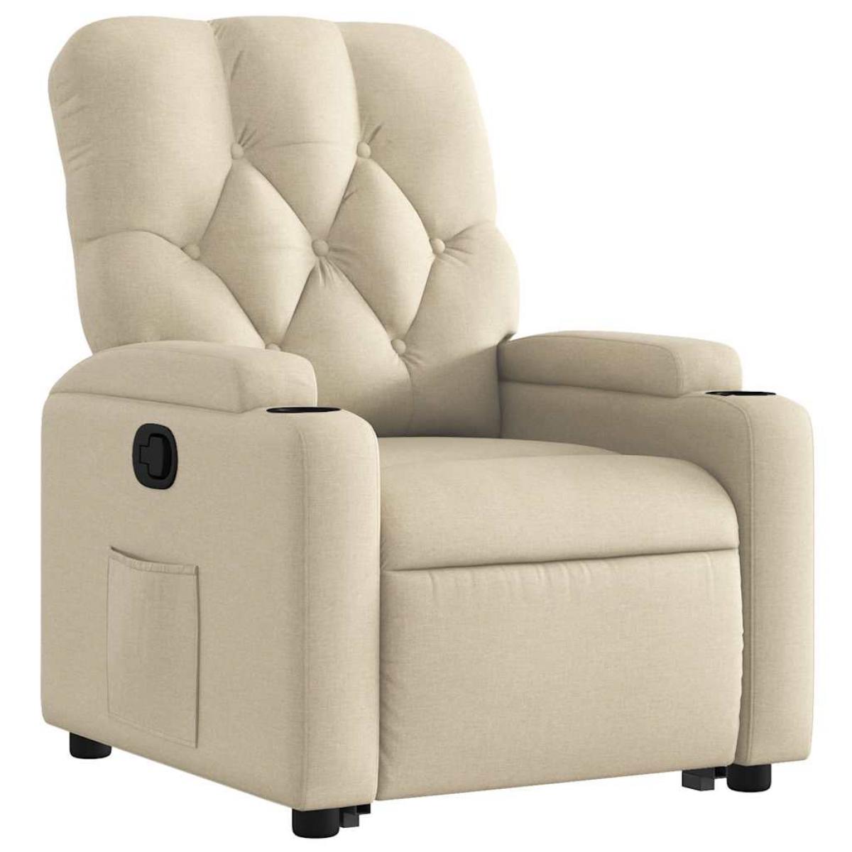 Sillón reclinable elevable de tela color crema