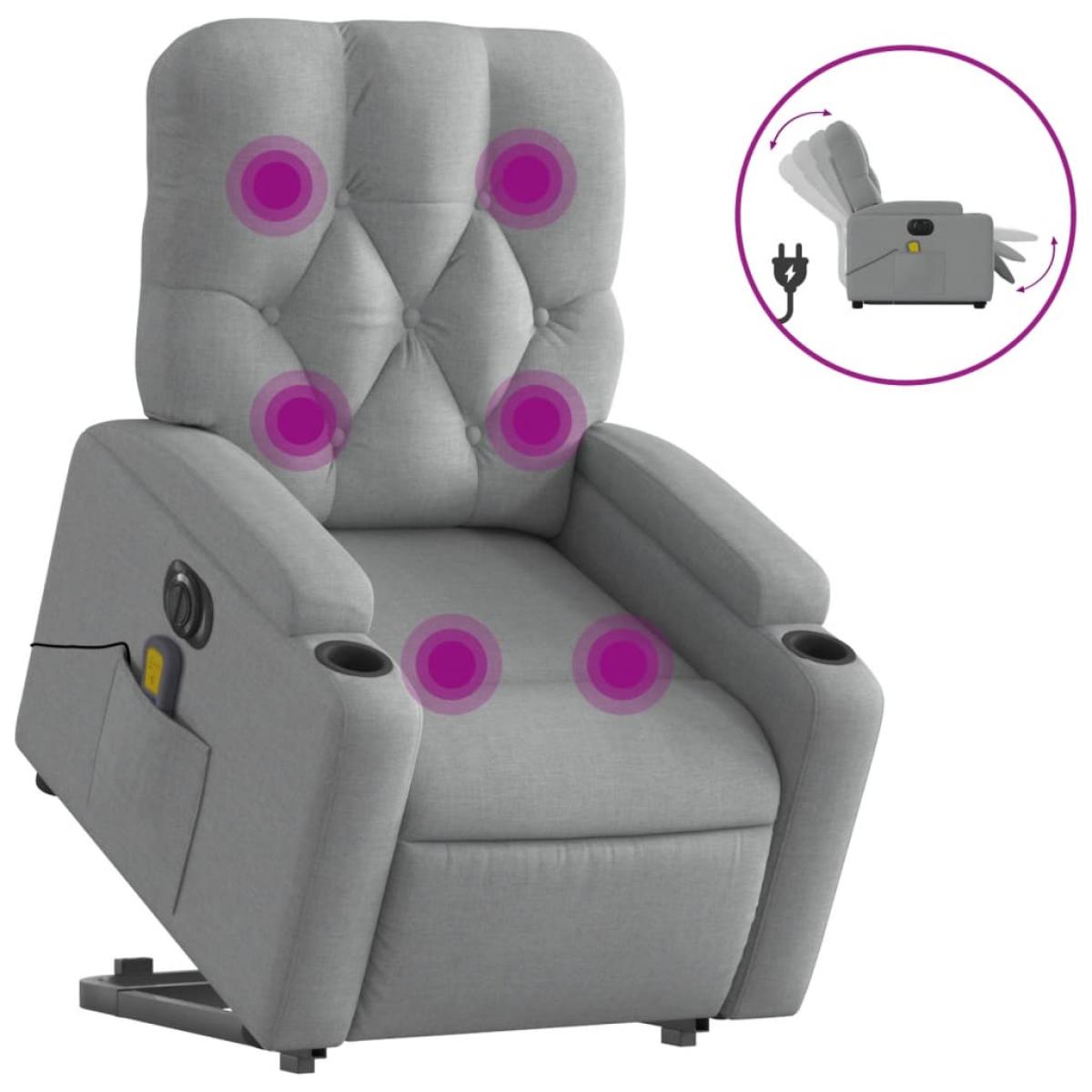 Sillón de masaje eléctrico reclinable elevable tela gris claro