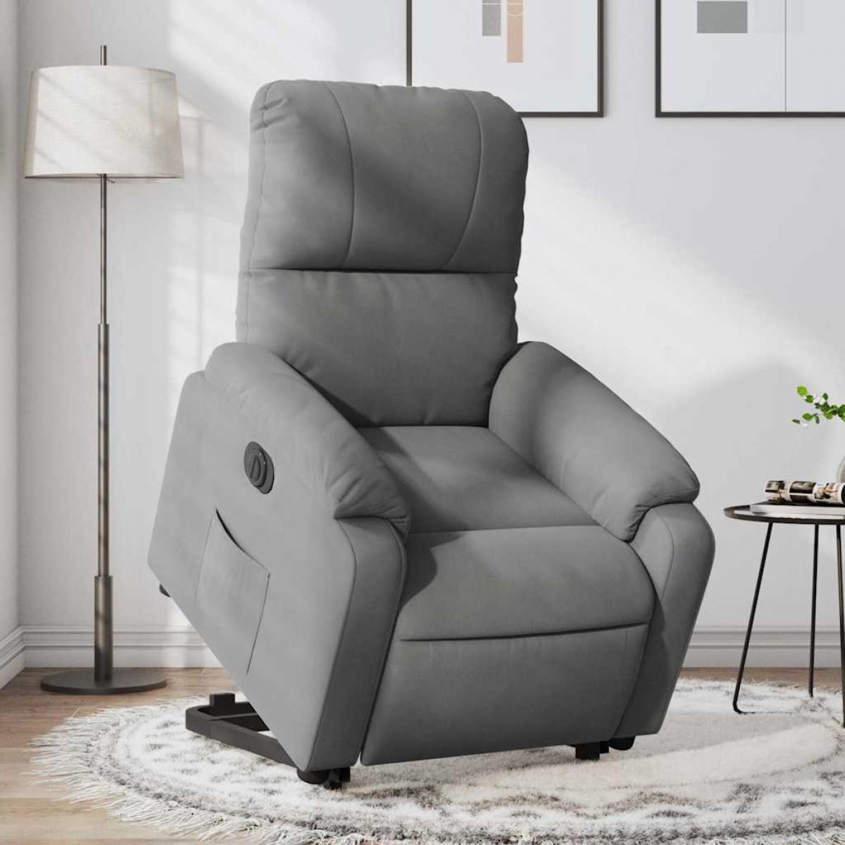 Sillón eléctrico reclinable elevable tela microfibra gris