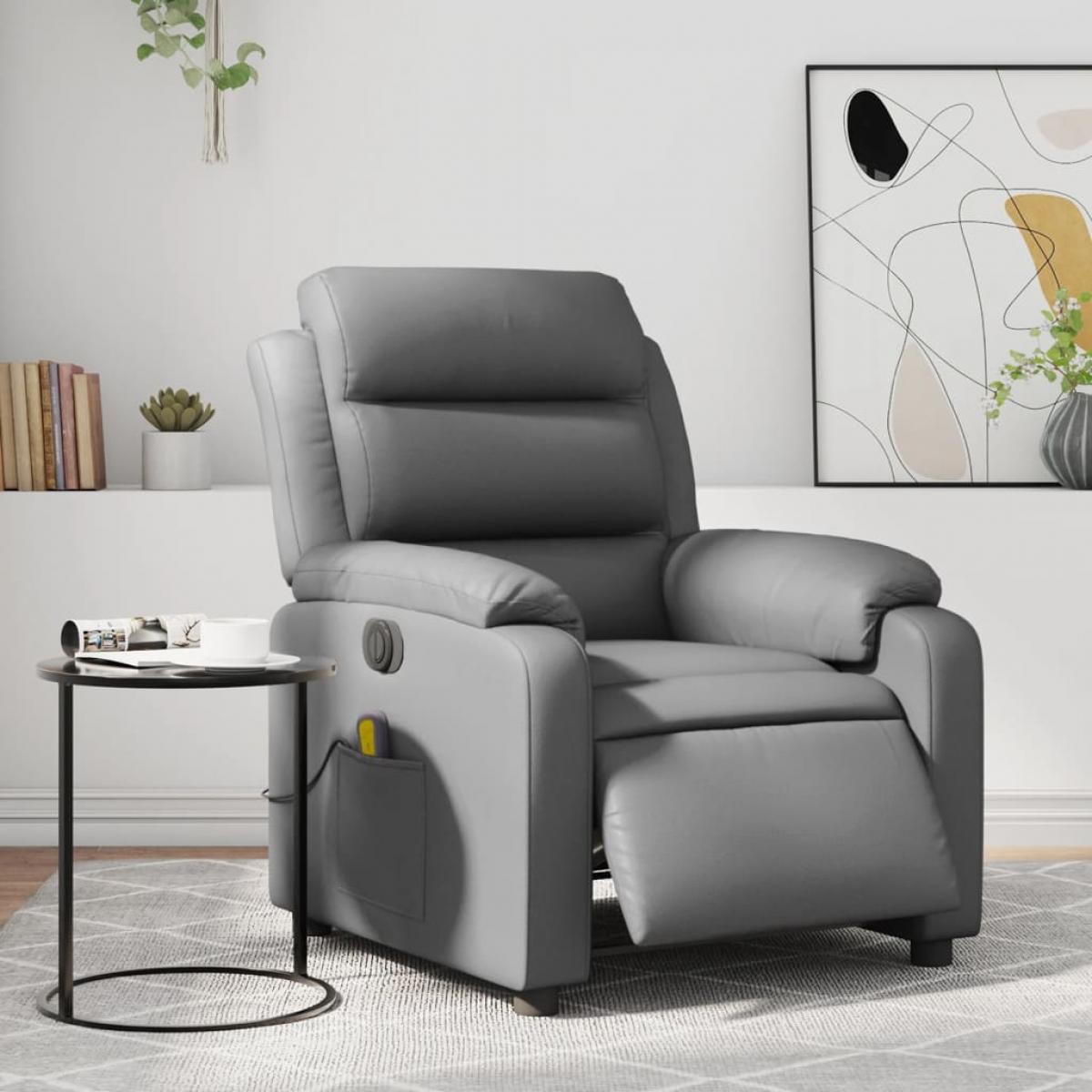 Sillón de masaje reclinable eléctrico cuero sintético gris