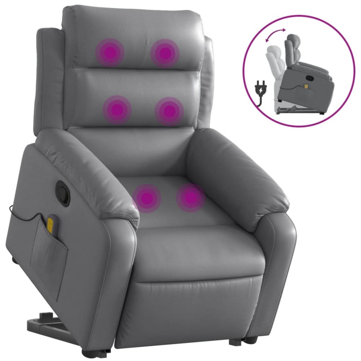 vidaXLSillón reclinable de masaje de pie cuero artificial gris