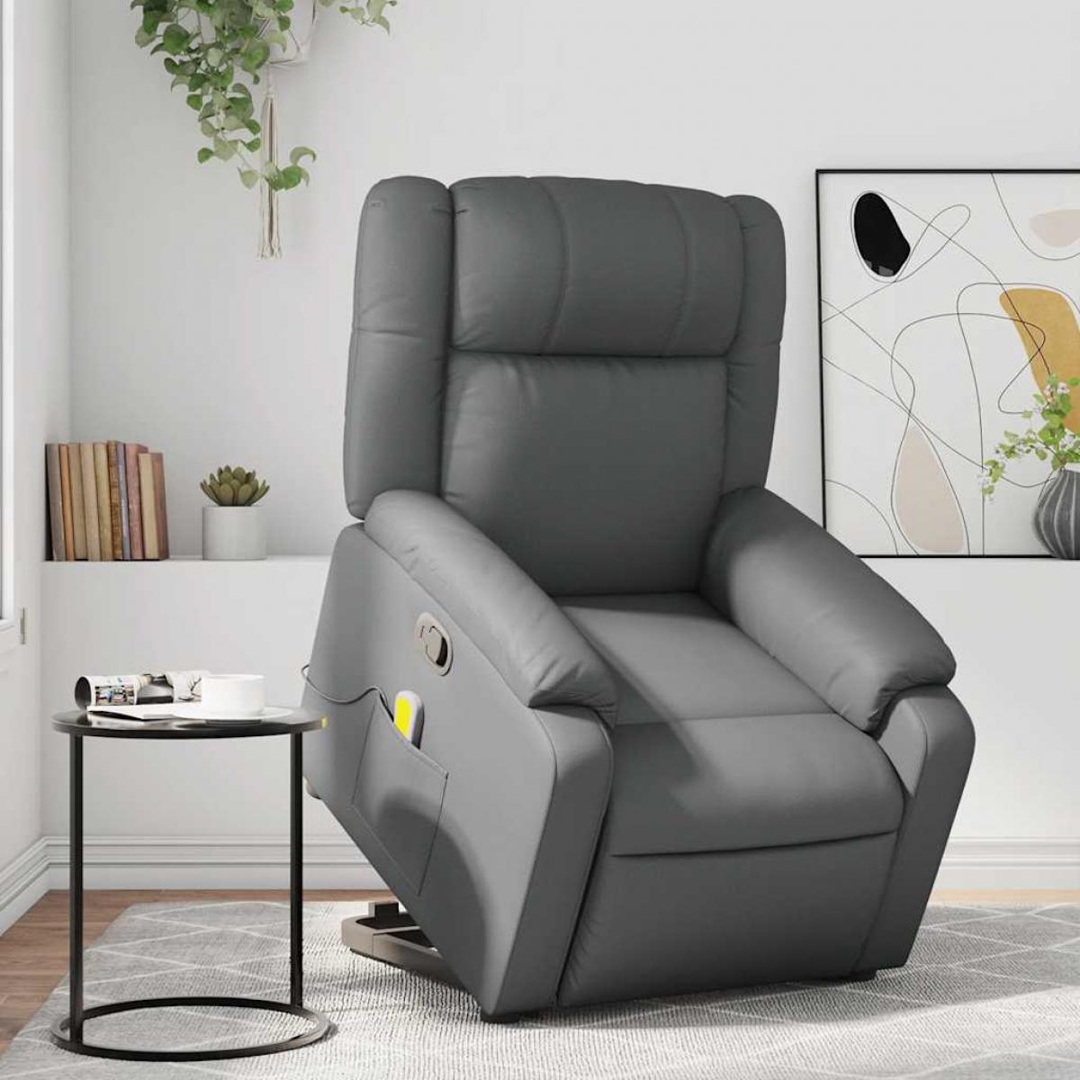 vidaXLSillón reclinable de masaje de pie cuero artificial gris