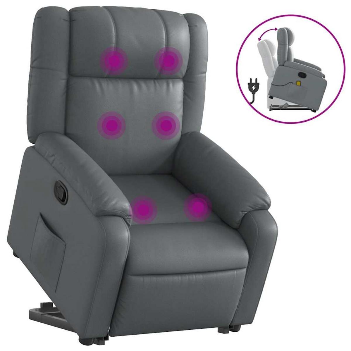 vidaXLSillón reclinable de masaje de pie cuero artificial gris