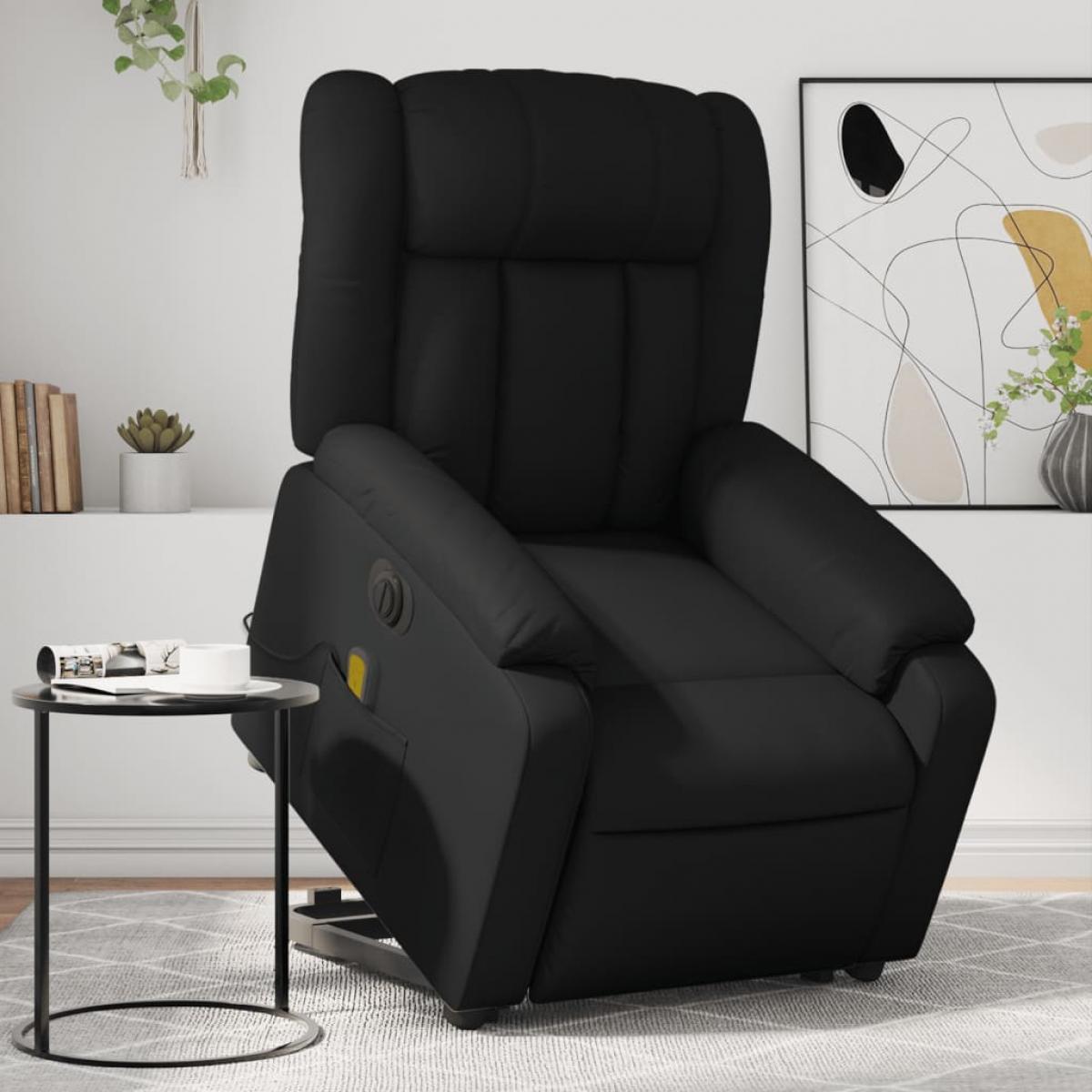 Sillón de masaje elevable eléctrico cuero sintético negro