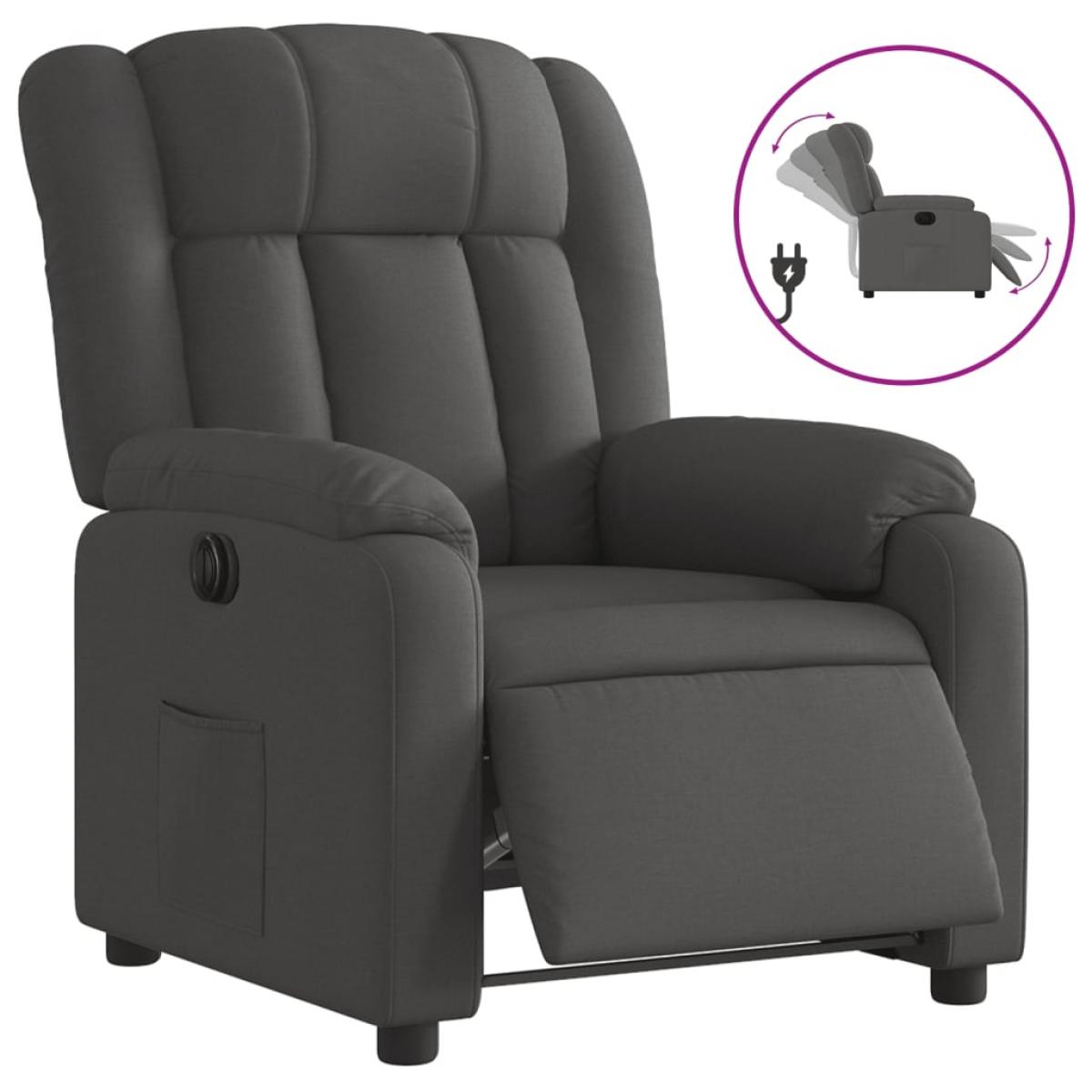Sillón reclinable eléctrico de tela gris oscuro