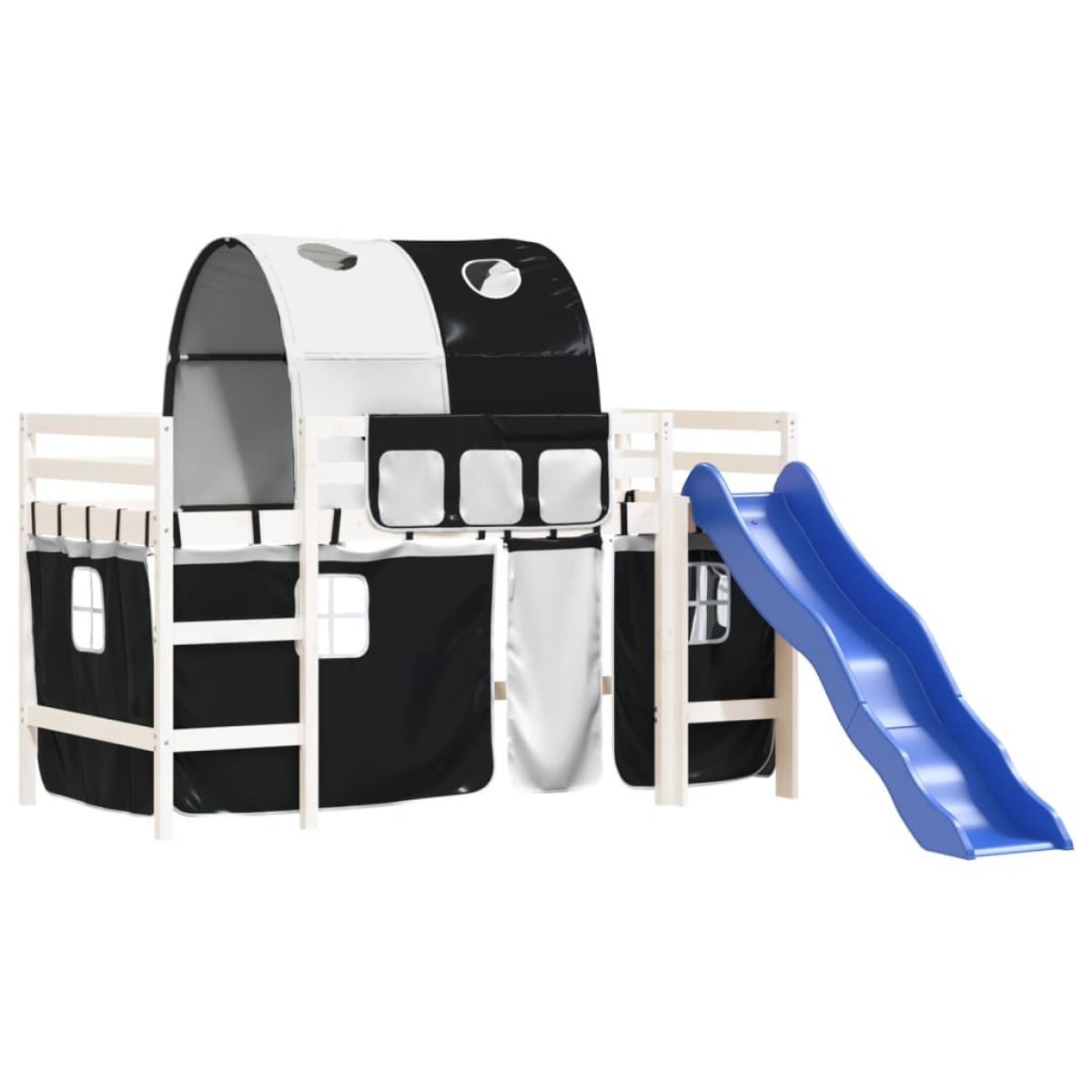Cama alta niños con túnel madera pino blanco negro 90x190 cm