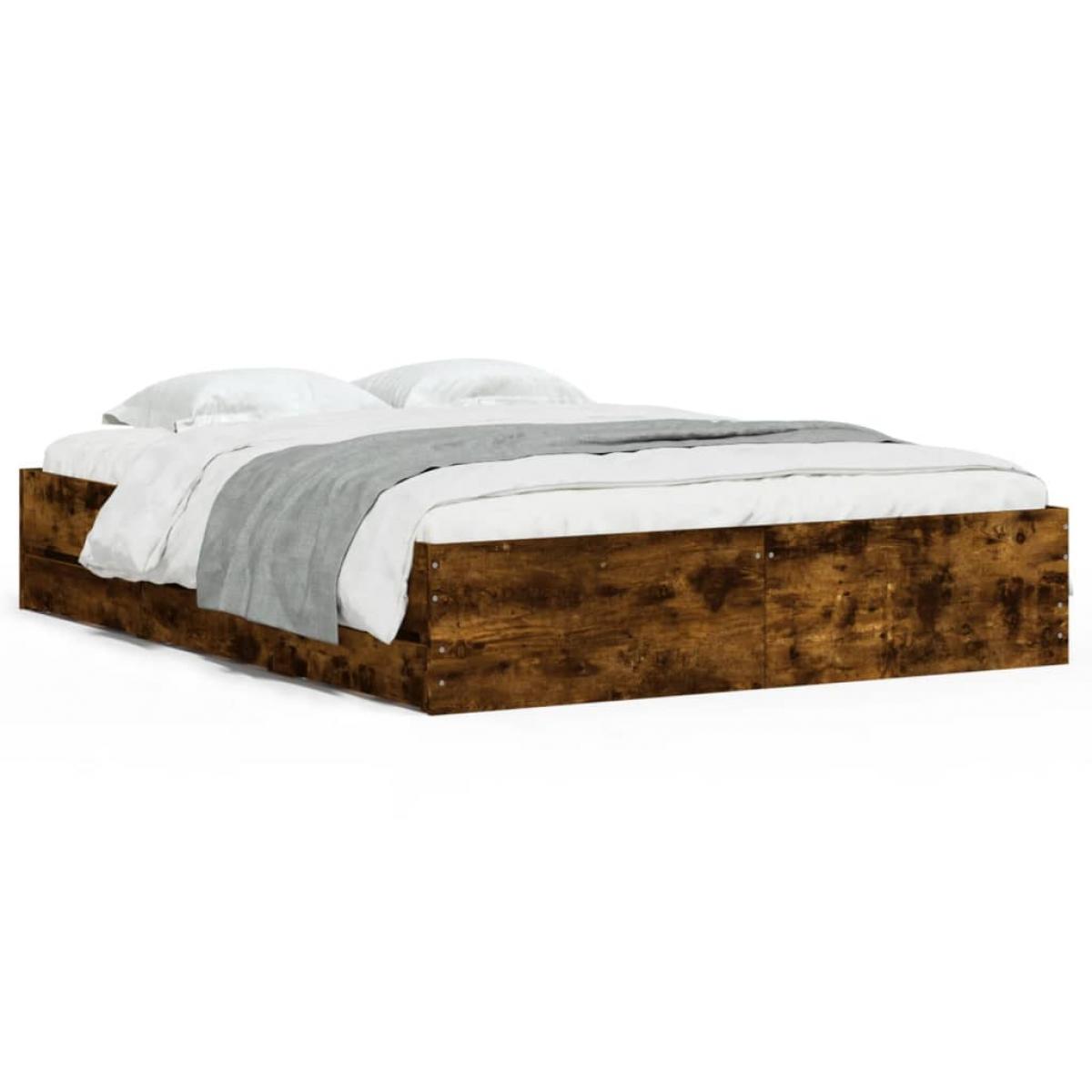 Cama con cajones madera de ingeniería roble ahumado 140x200 cm