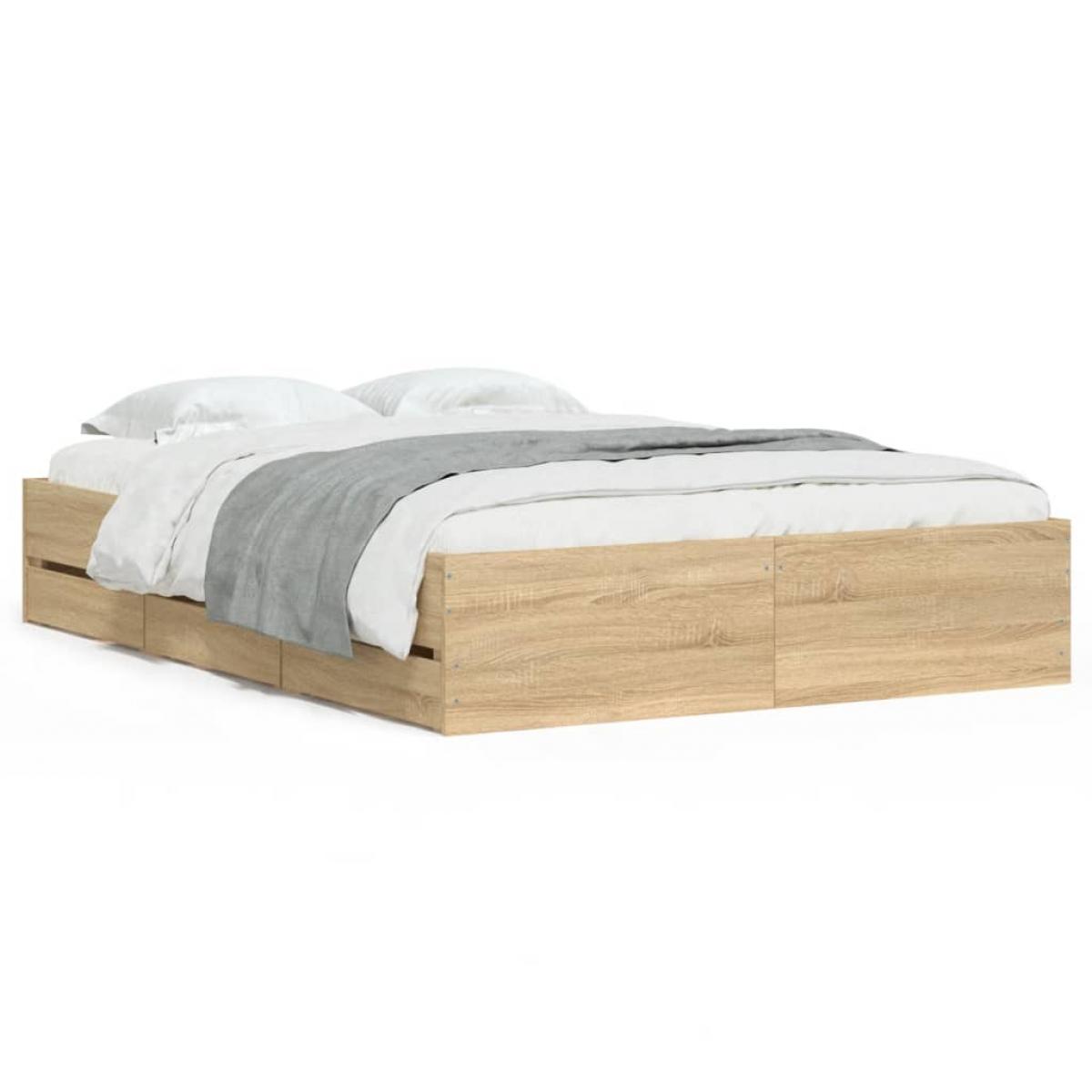 Cama con cajones madera ingeniería roble Sonoma 120x200 cm