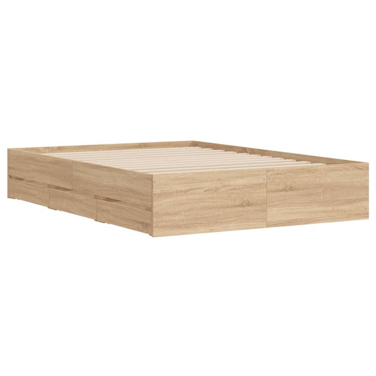 Cama con cajones madera ingeniería roble Sonoma 120x200 cm
