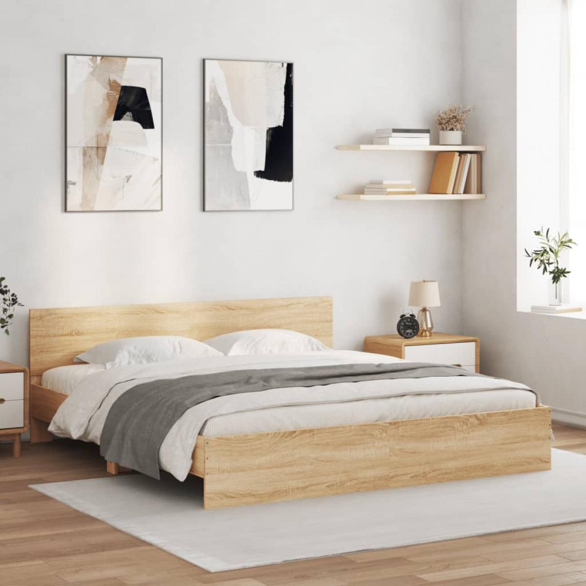 Estructura de cama con cabecero roble Sonoma 200x200 cm