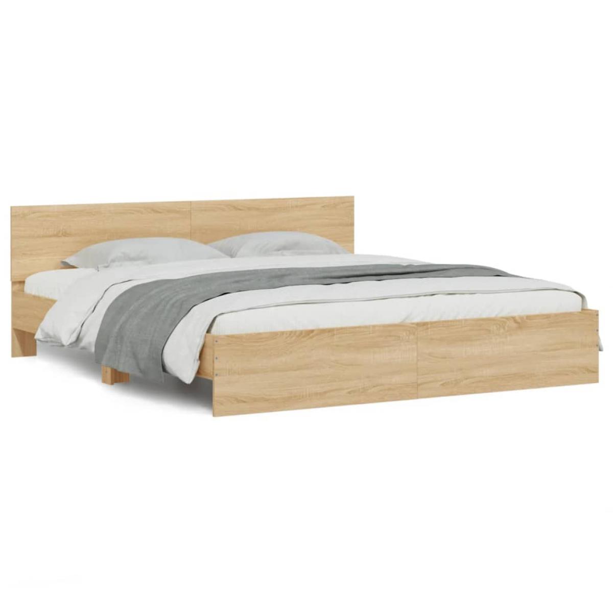 Estructura de cama con cabecero roble Sonoma 200x200 cm