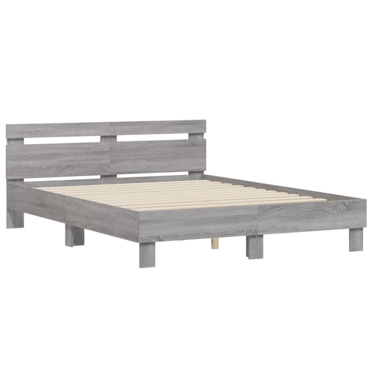 Estructura de cama cabecero y luces LED gris Sonoma 140x190 cm