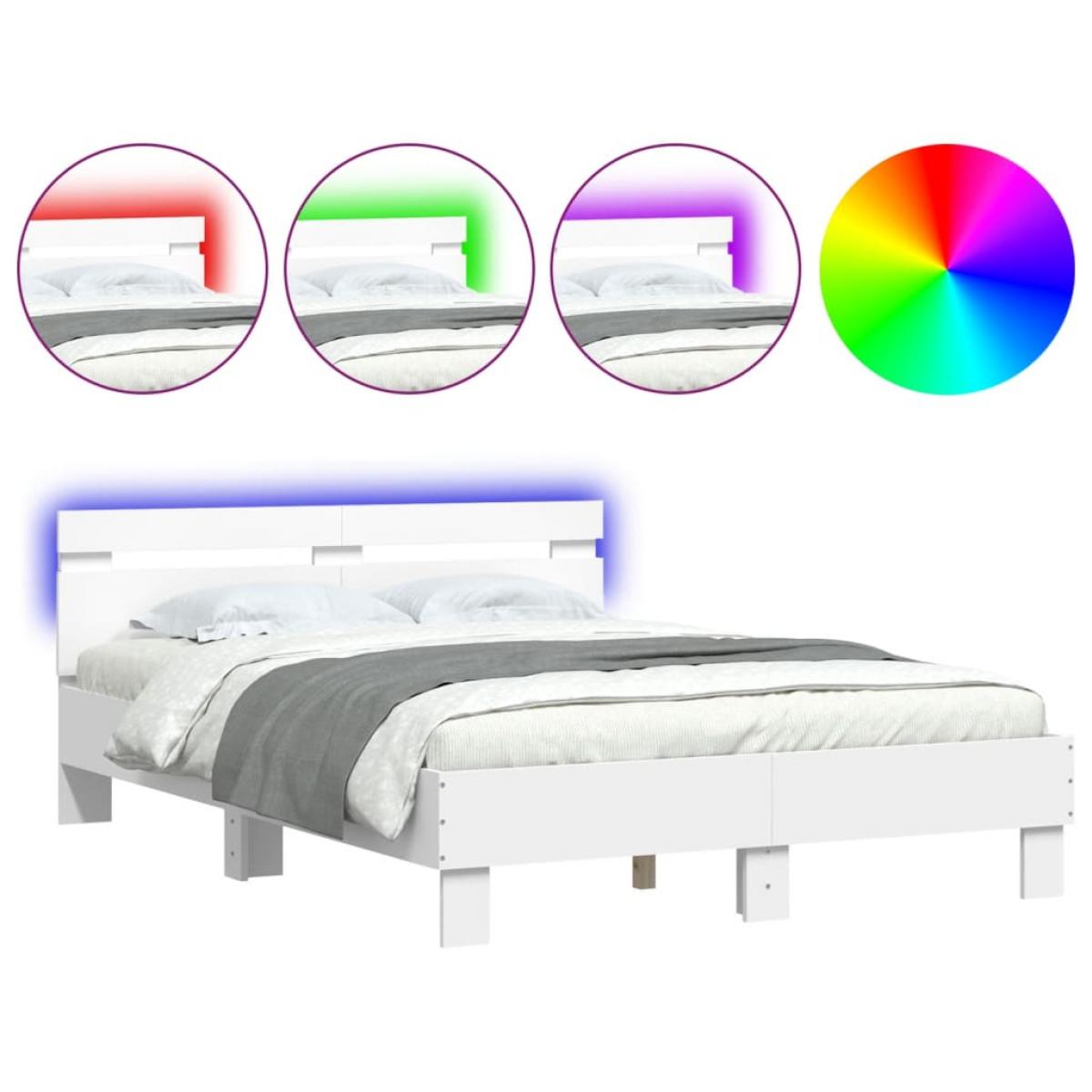 Estructura de cama con cabecero y luces LED blanco 135x190 cm