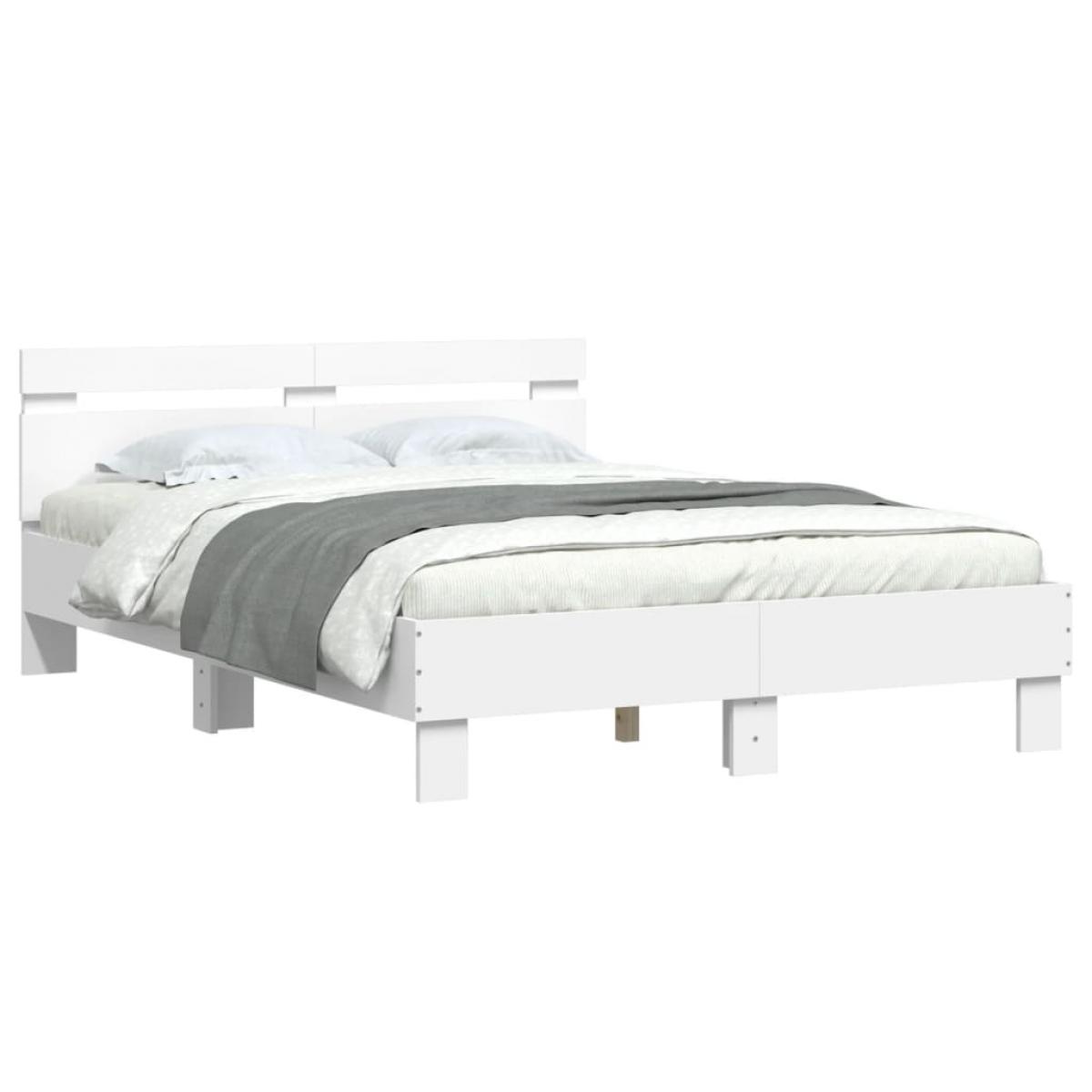 Estructura de cama con cabecero y luces LED blanco 135x190 cm