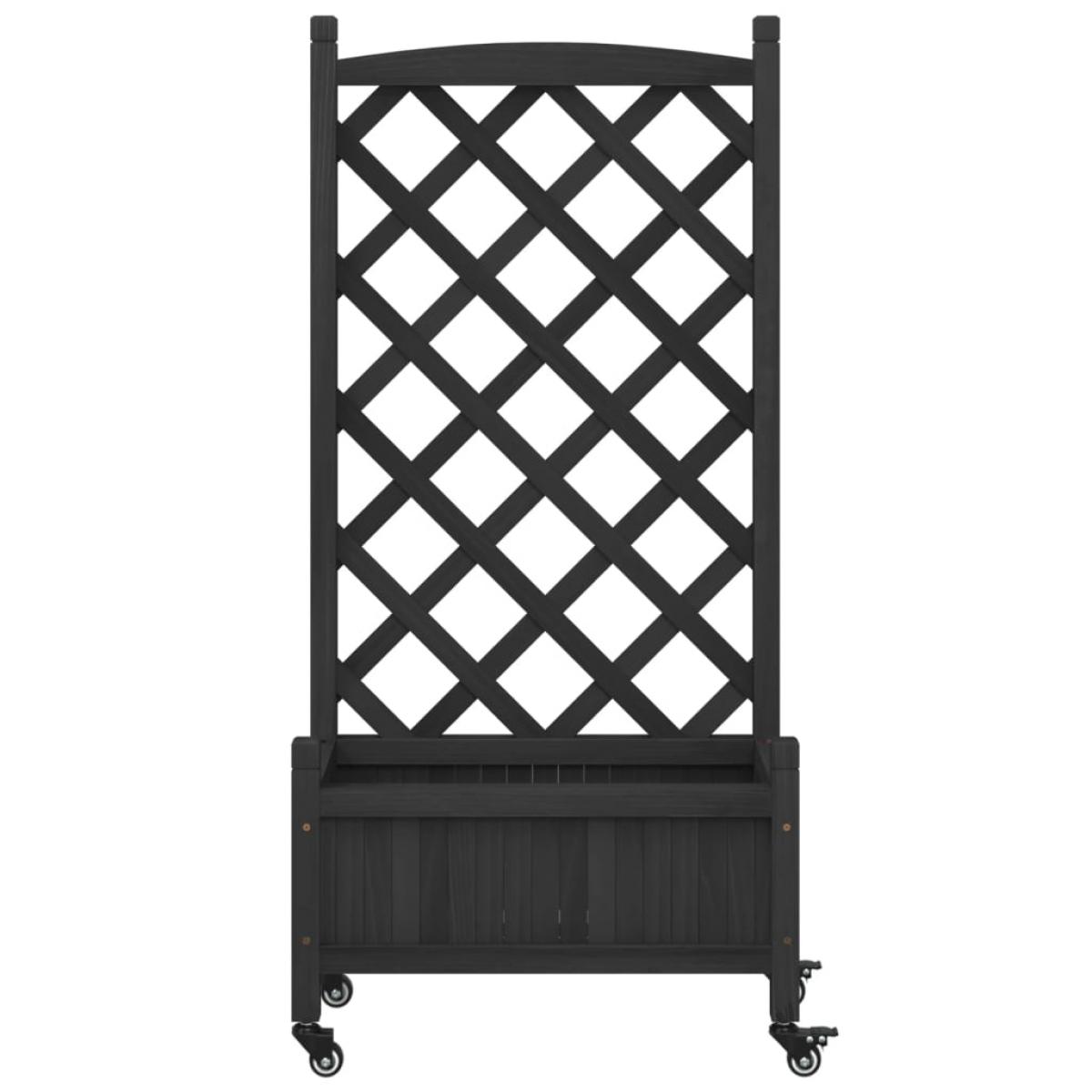 Jardinera con enrejado y ruedas madera maciza de abeto negro