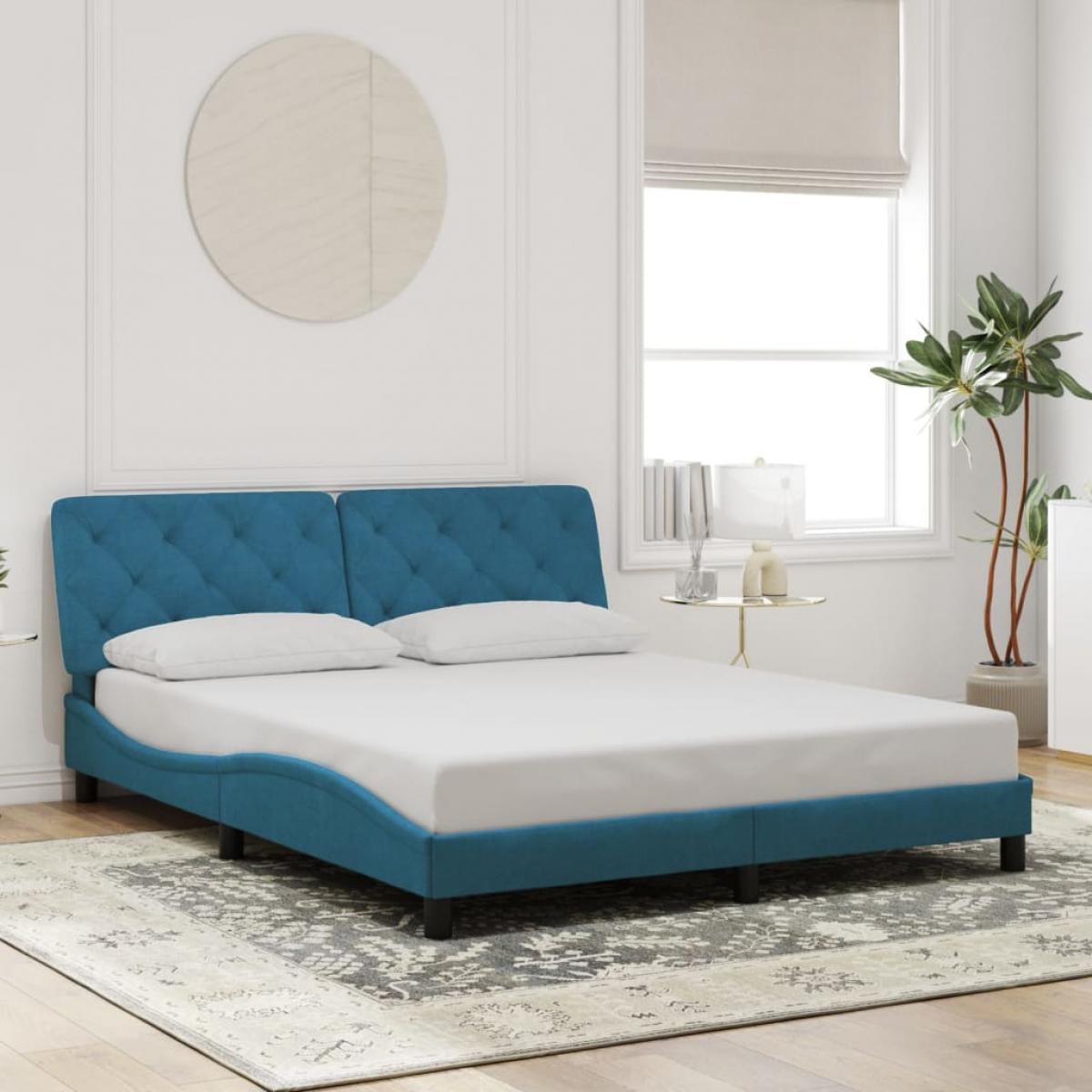 Estructura de cama con cabecero terciopelo azul 160x200 cm