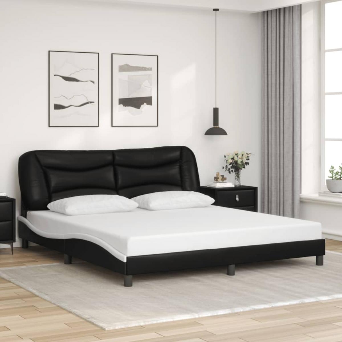 Estructura de cama con cabecero cuero sintético negro y blanco