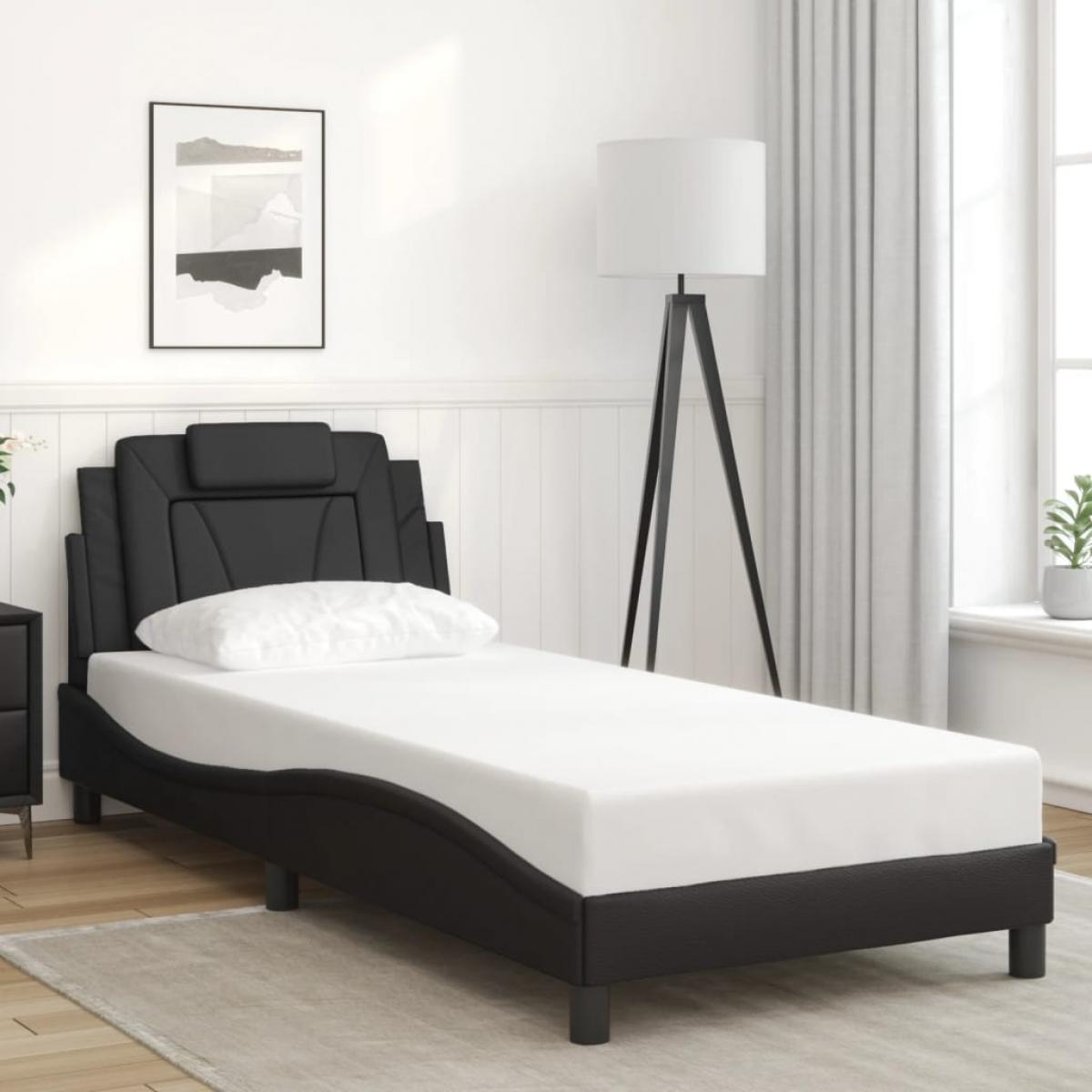 Estructura de cama sin colchón cuero sintético negro 90x200 cm