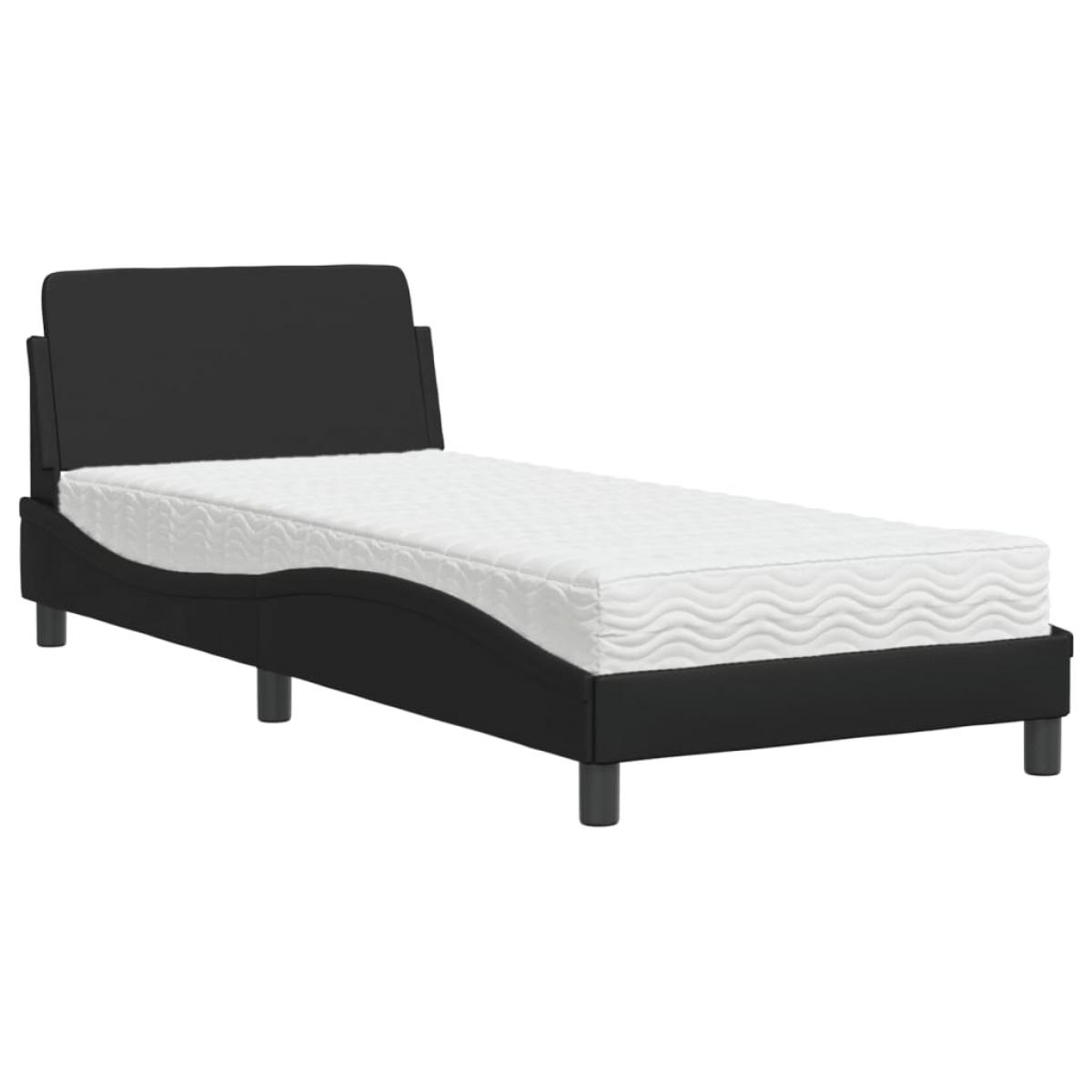 Cama con colchón cuero sintético negro 80x200 cm