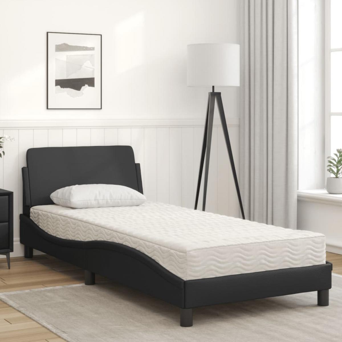 Cama con colchón cuero sintético negro 80x200 cm