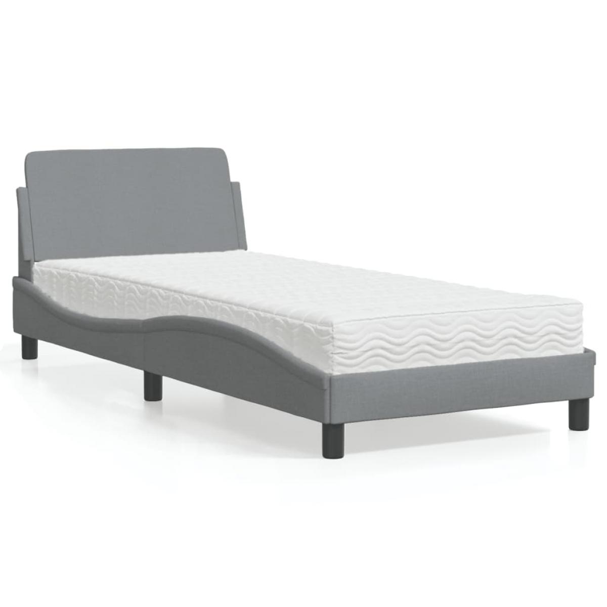 Cama con colchón tela gris claro 90x190 cm