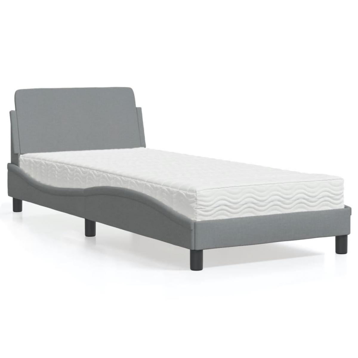 Cama con colchón tela gris claro 90x190 cm