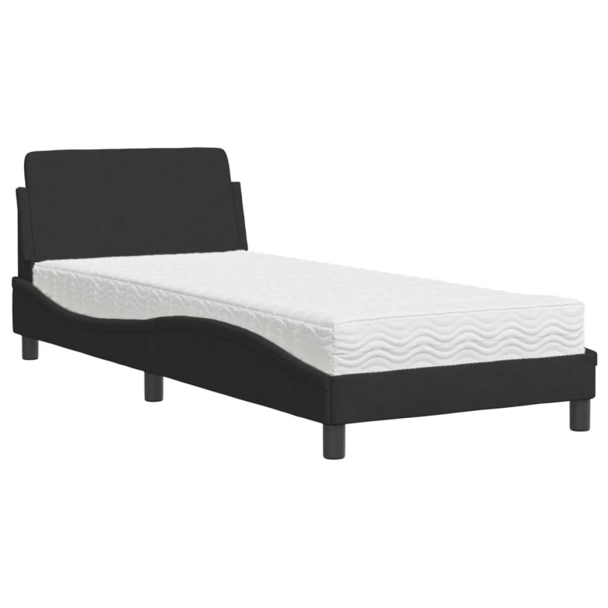 Cama con colchón terciopelo negro 90x200 cm