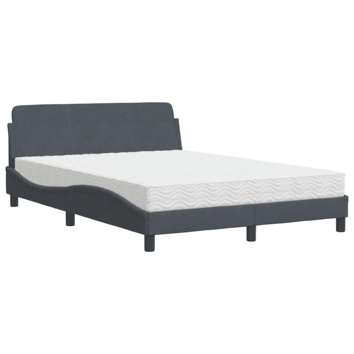 Cama con colchón terciopelo gris oscuro 140x190 cm