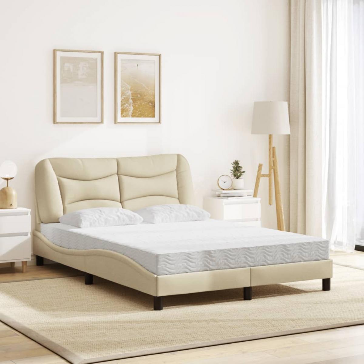 Cama con colchón tela color crema 140x200 cm