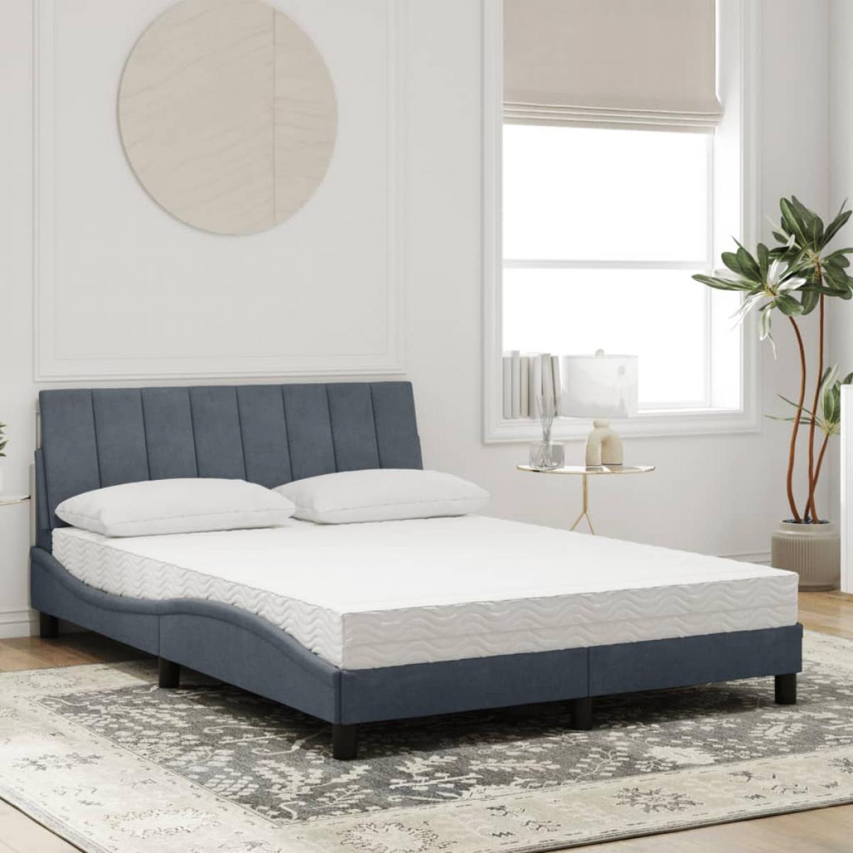 Cama con colchón terciopelo gris oscuro 140x190 cm