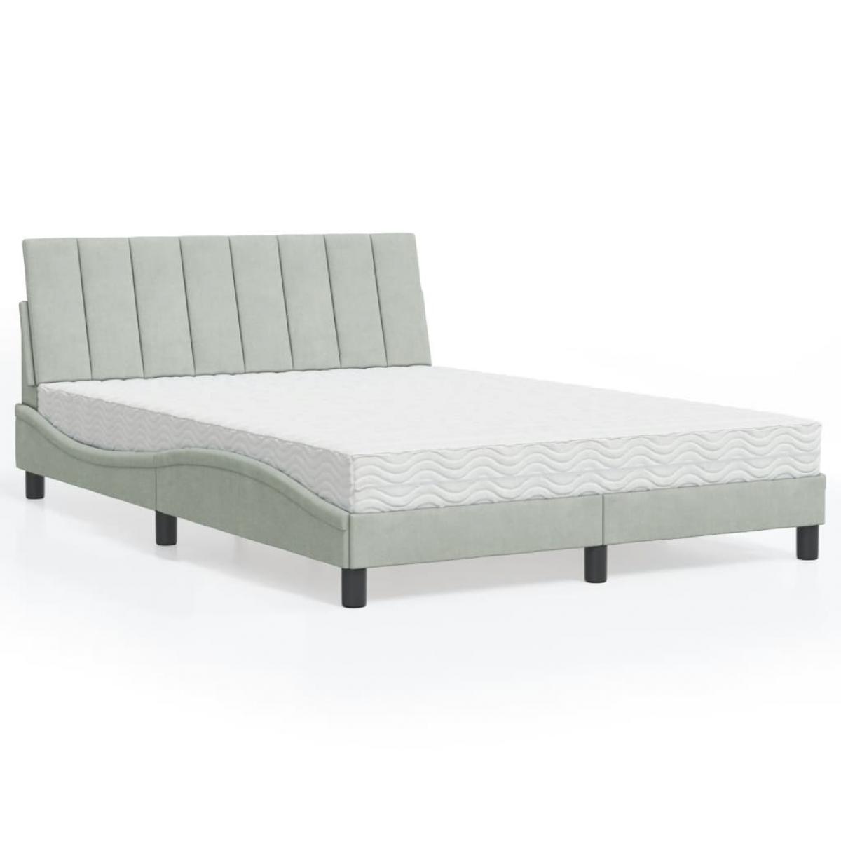 Cama con colchón terciopelo gris claro 140x200 cm