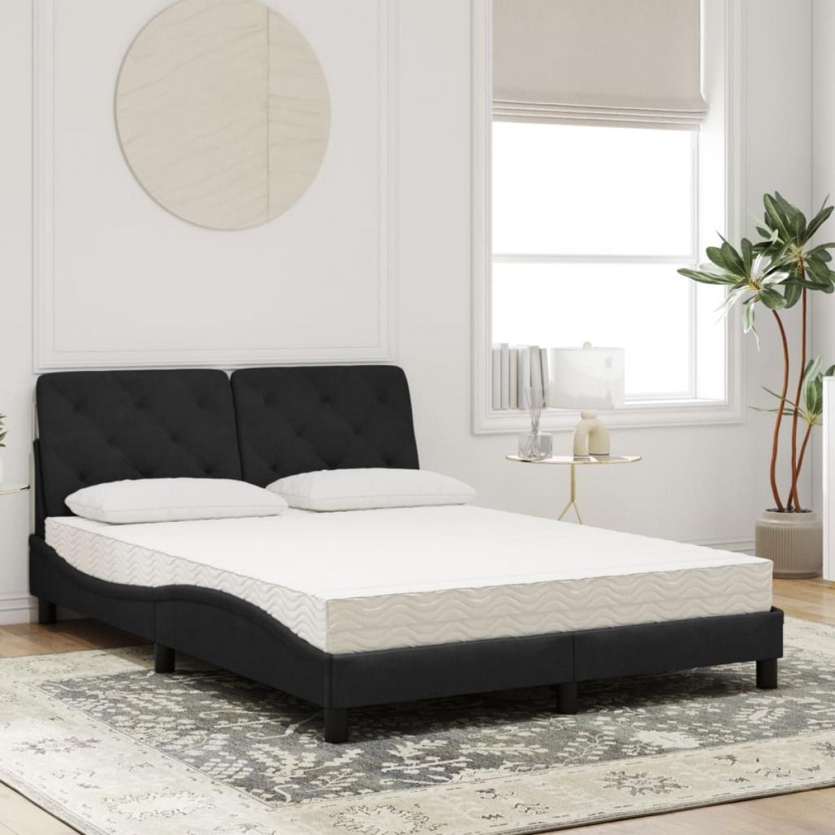 Cama con colchón terciopelo negro 140x200 cm