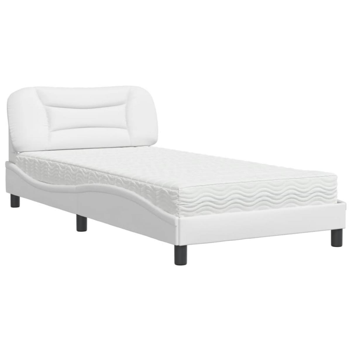 Cama con colchón cuero sintético blanco 100x200 cm