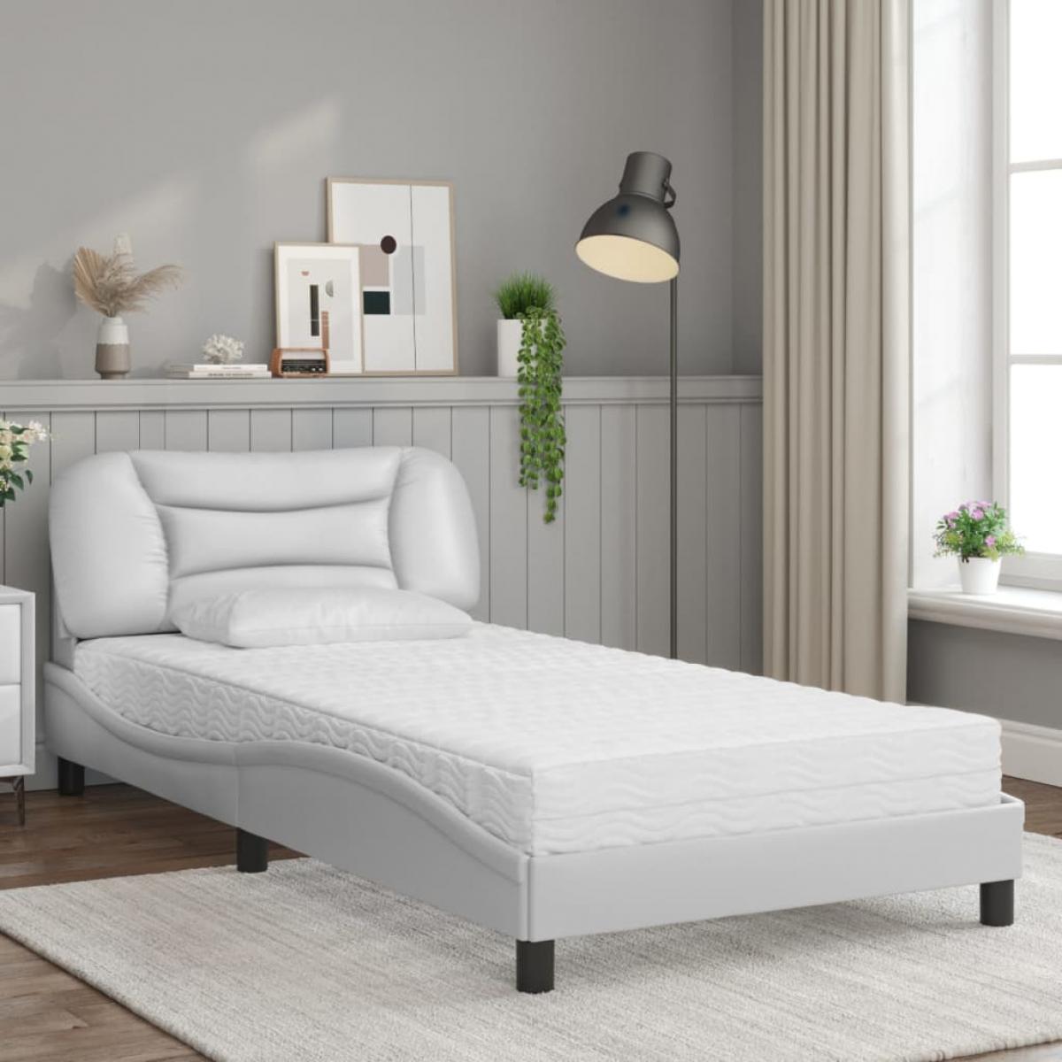 Cama con colchón cuero sintético blanco 100x200 cm