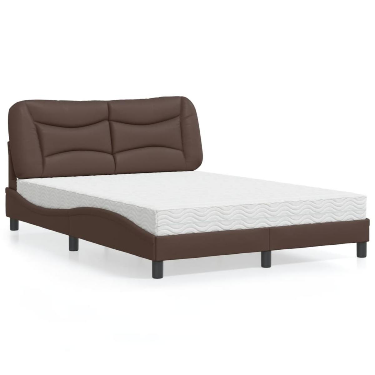 Cama con colchón cuero sintético marrón 140x190 cm