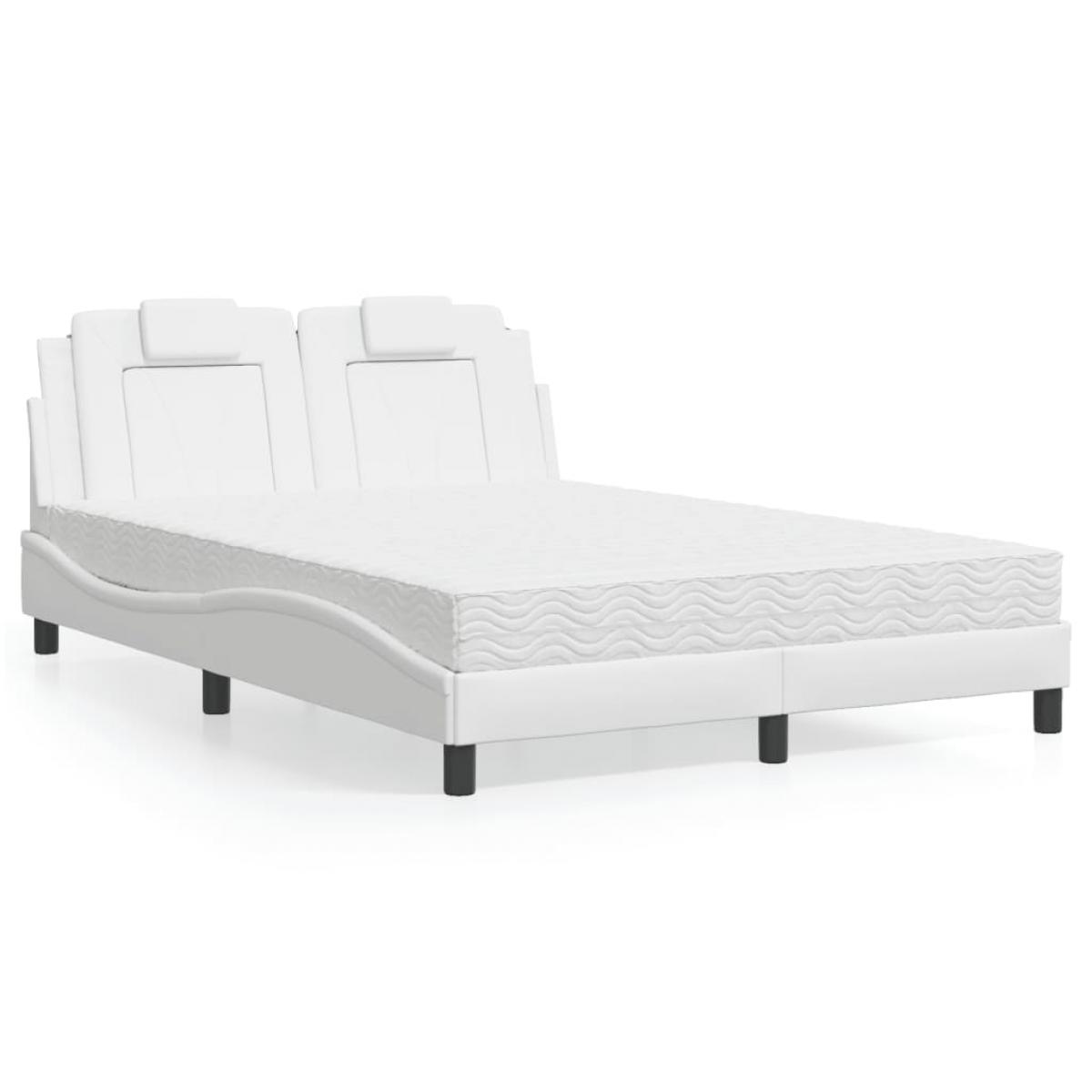 Cama con colchón cuero sintético blanco 140x190 cm
