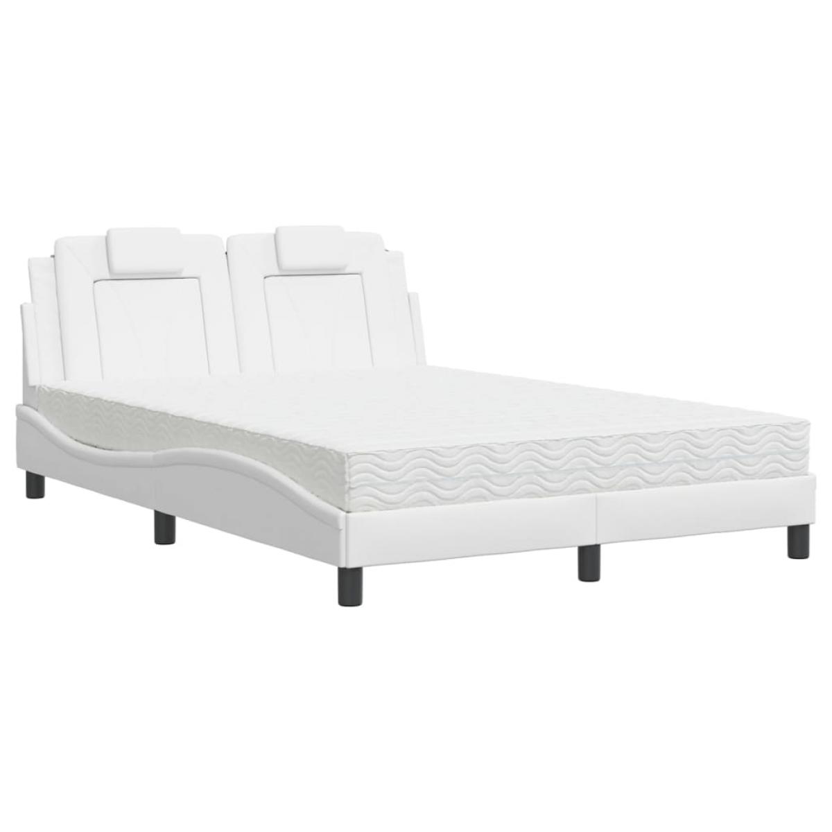 Cama con colchón cuero sintético blanco 140x190 cm