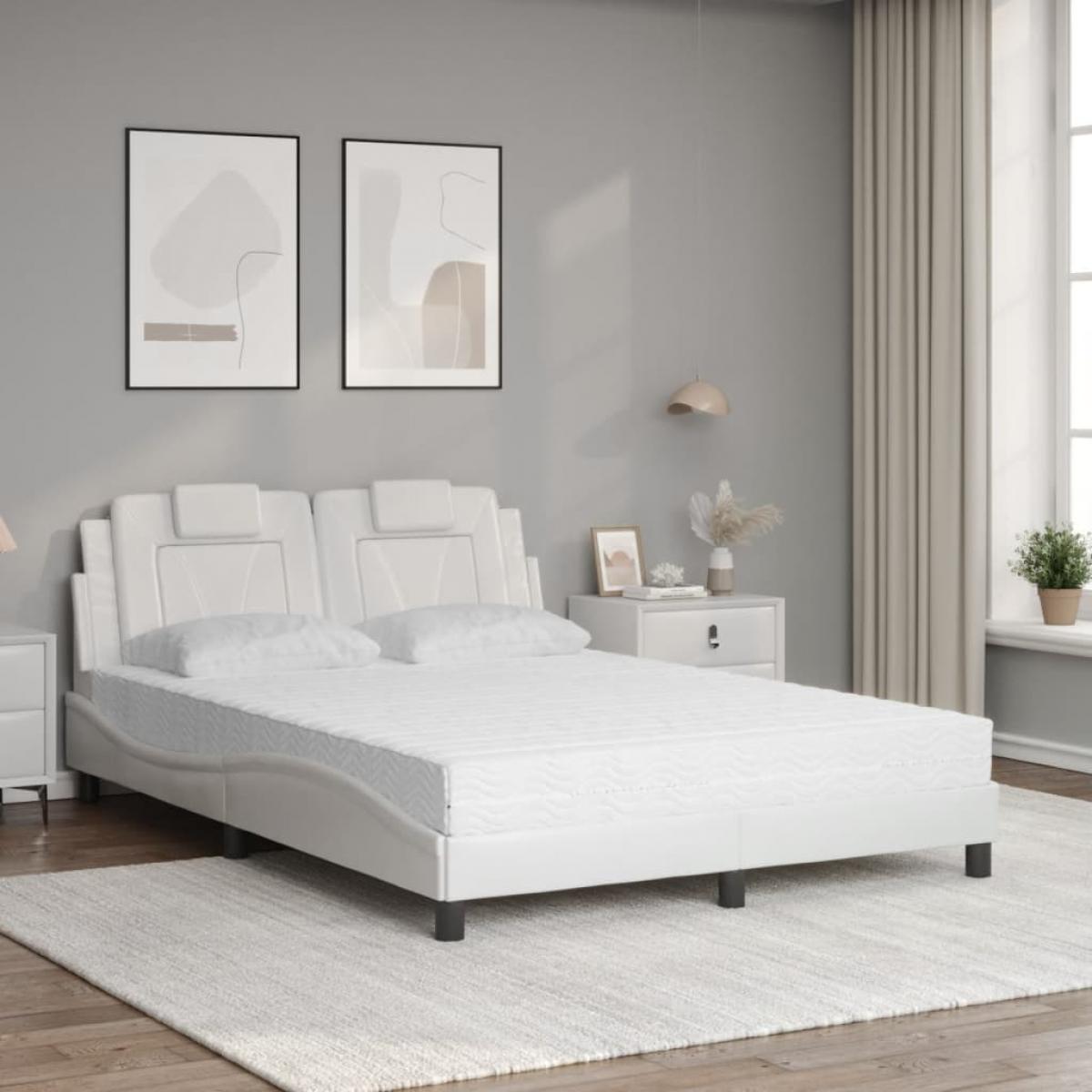 Cama con colchón cuero sintético blanco 140x190 cm