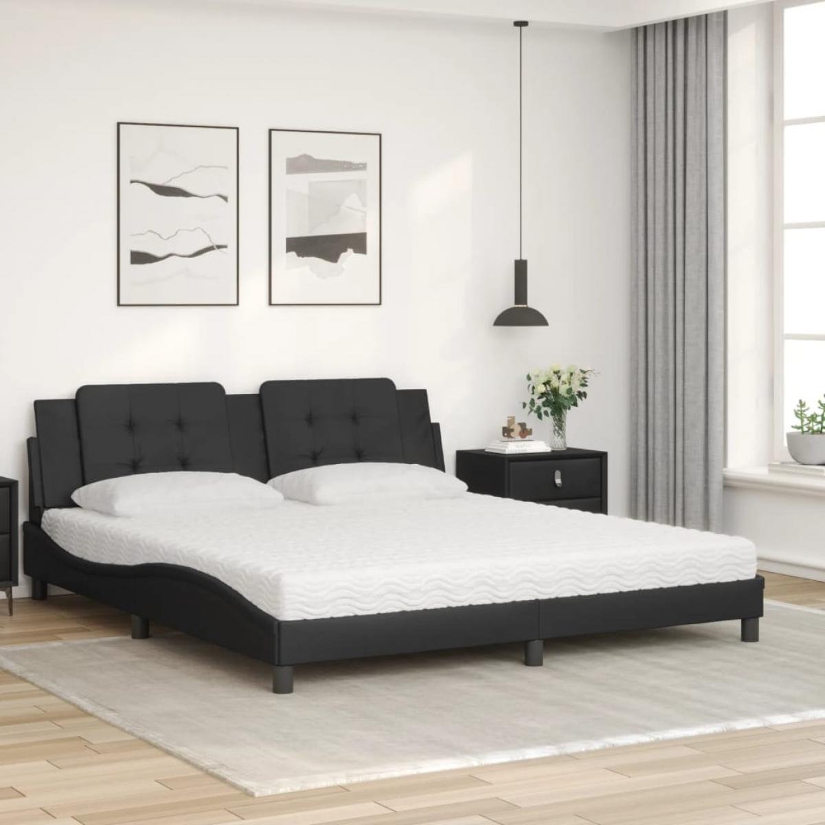 Cama con colchón cuero sintético negro 180x200 cm