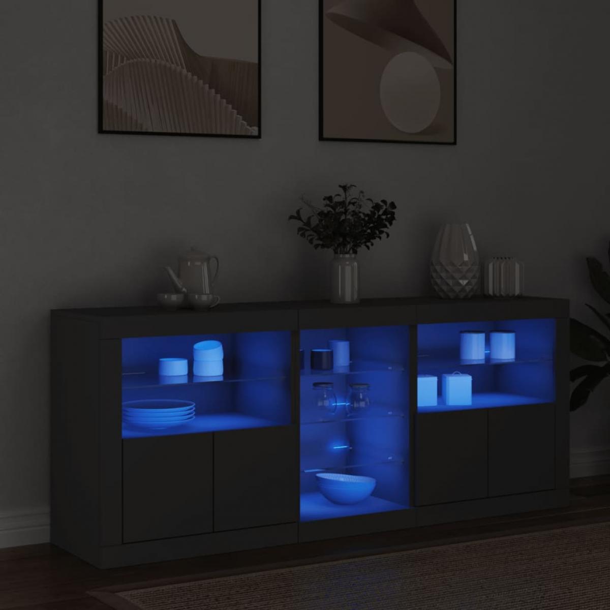 Aparador con luces LED negro 162x37x67 cm