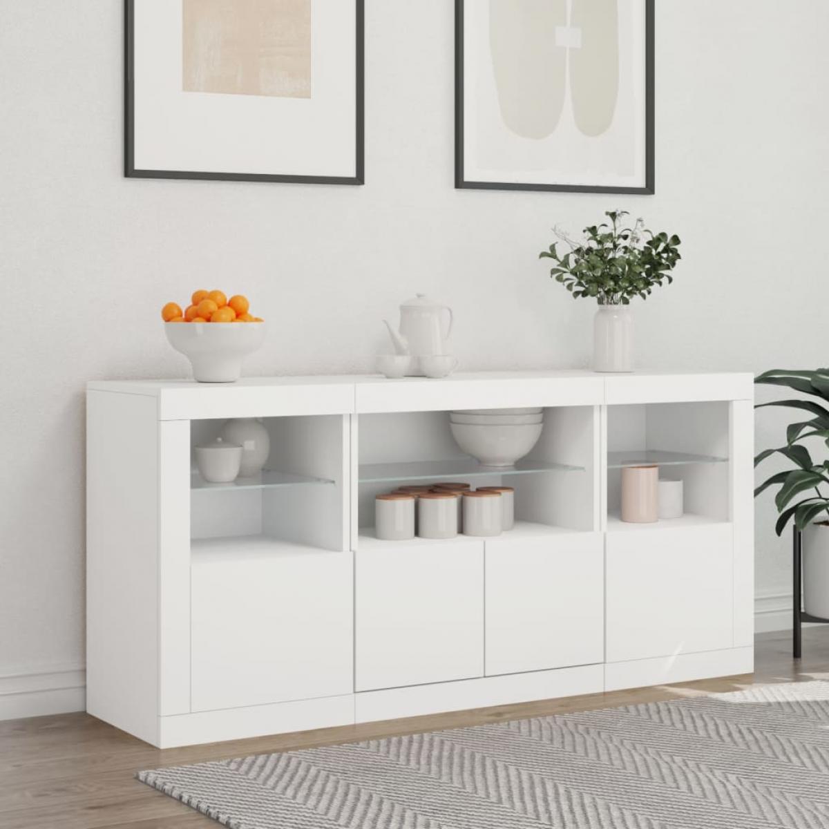 Aparador con luces LED blanco 142,5x37x67 cm