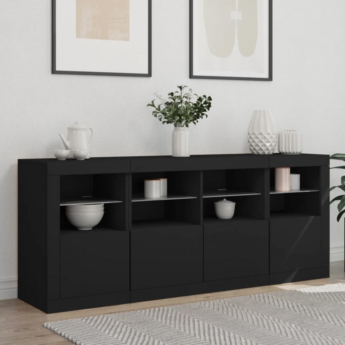 Aparador con luces LED negro 163x37x67 cm