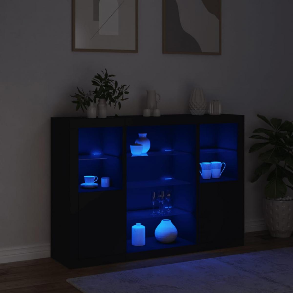 Aparadores con luces LED 3 piezas madera de ingeniería negro