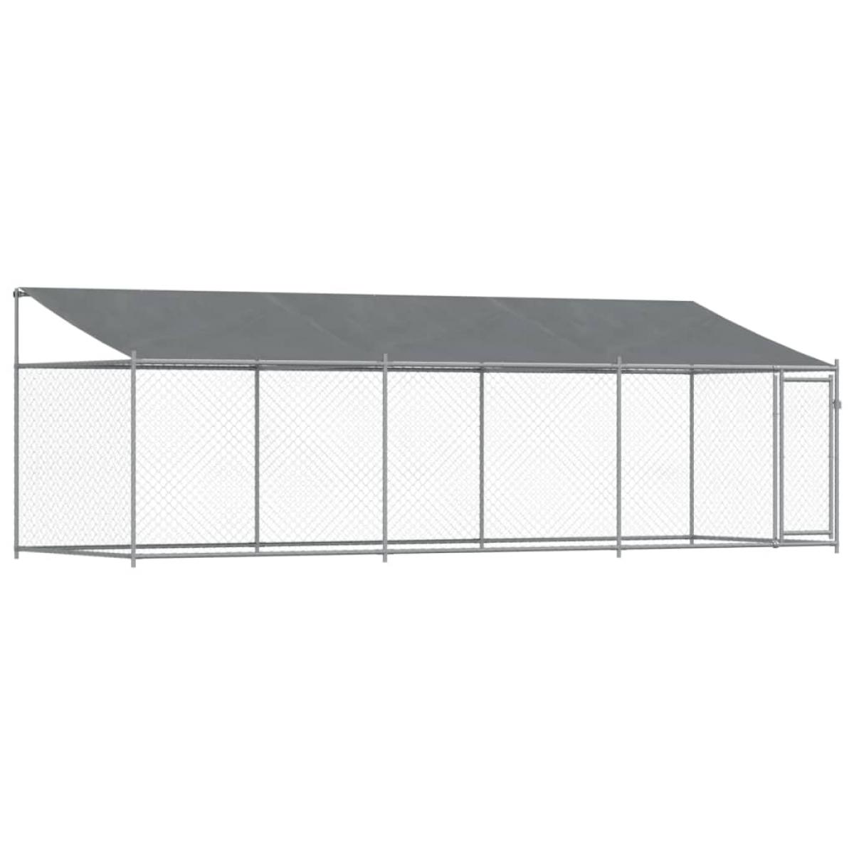 Jaula de perros techo y puerta acero galvanizado gris 6x2x2 m