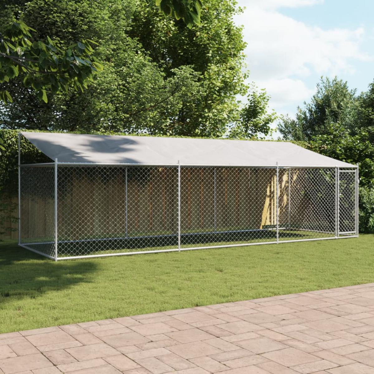 Jaula de perros techo y puerta acero galvanizado gris 6x2x2 m
