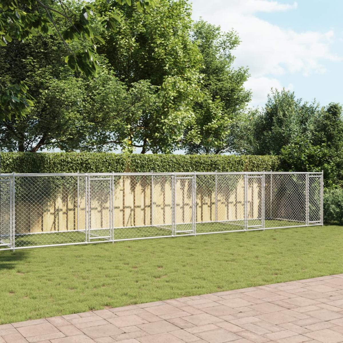 Jaula de perros con puertas acero galvanizado gris 10x2x1,5 m