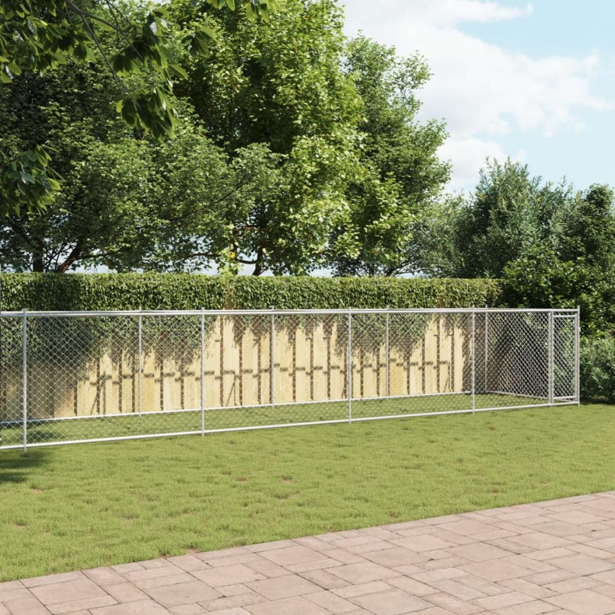 Jaula de perros con puerta acero galvanizado gris 10x2x1,5 m