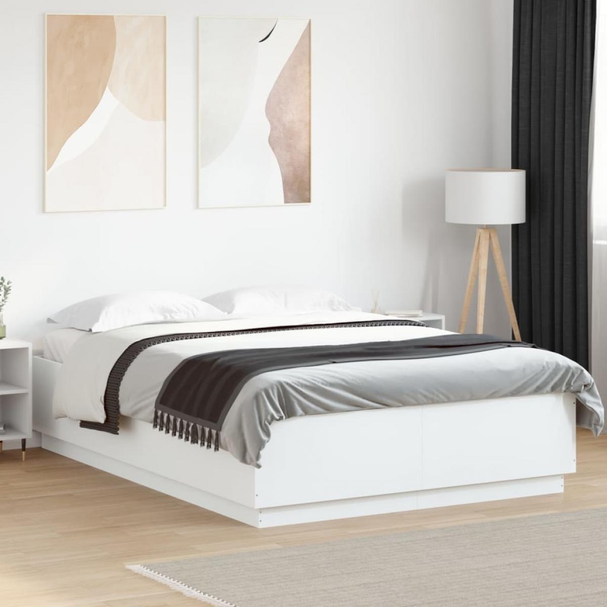 Estructura de cama con LED madera ingeniería blanco 160x200 cm