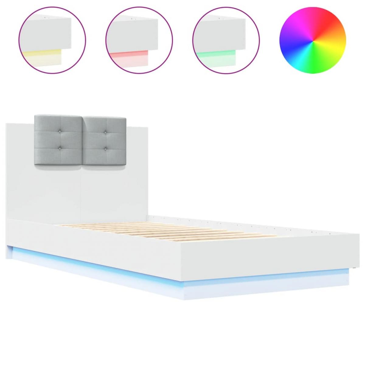 Estructura de cama con cabecero y luces LED blanco 75x190 cm