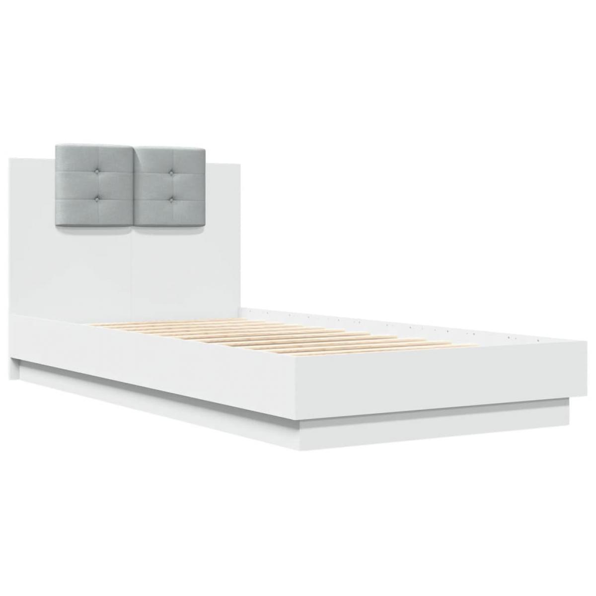 Estructura de cama con cabecero y luces LED blanco 75x190 cm